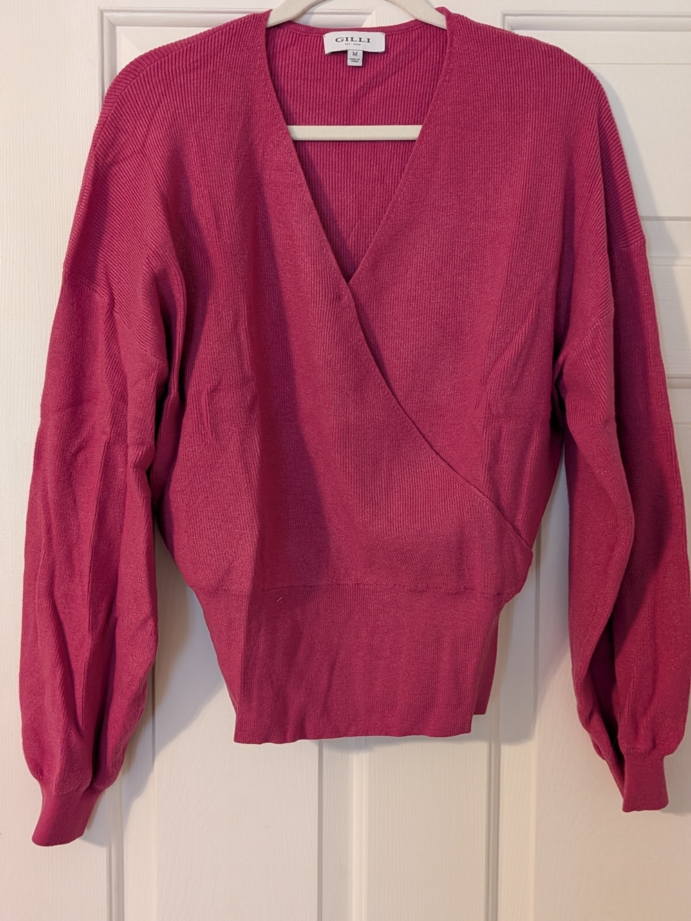 Gilli Deep Pink Wrap-Front V-Neck Sweater